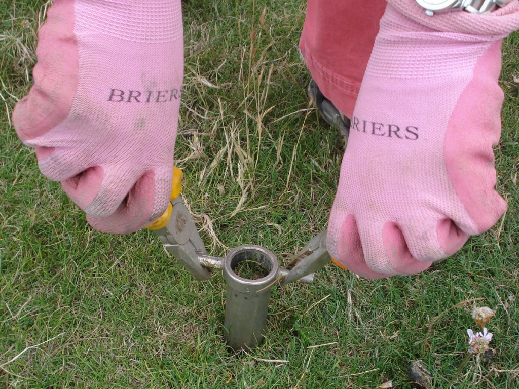 Step 3: Taking a soil sample using a corer, but you can use a small trowel or garden ‘dibber’. You only need a small amount of soil.